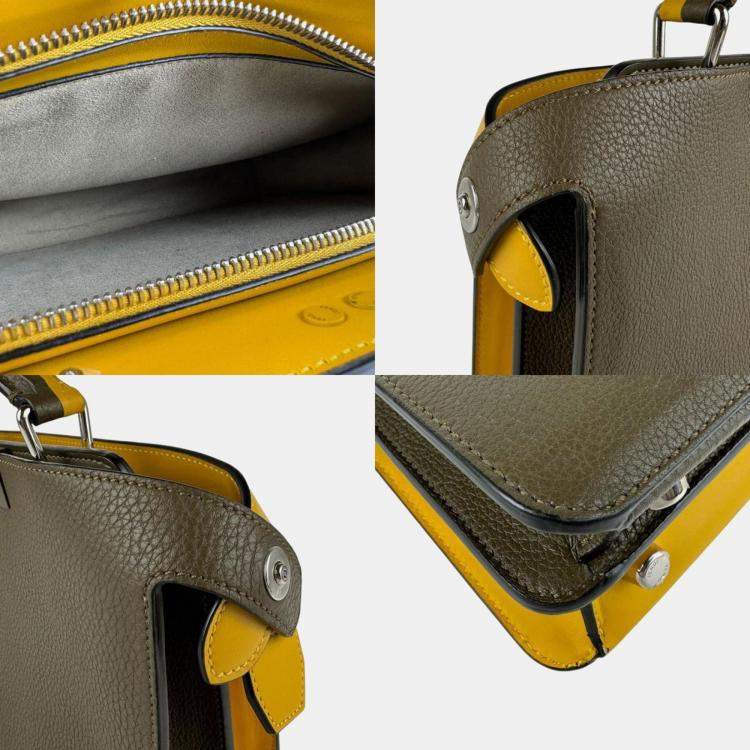 Pre Owned Fendi Peekaboo Iseeu X-Cross Leather Shoulder Bag In Khaki Yellow And Silver