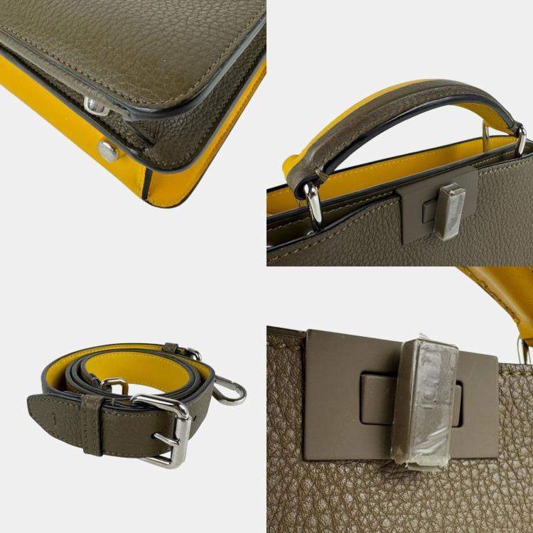 Pre Owned Fendi Peekaboo Iseeu X-Cross Leather Shoulder Bag In Khaki Yellow And Silver