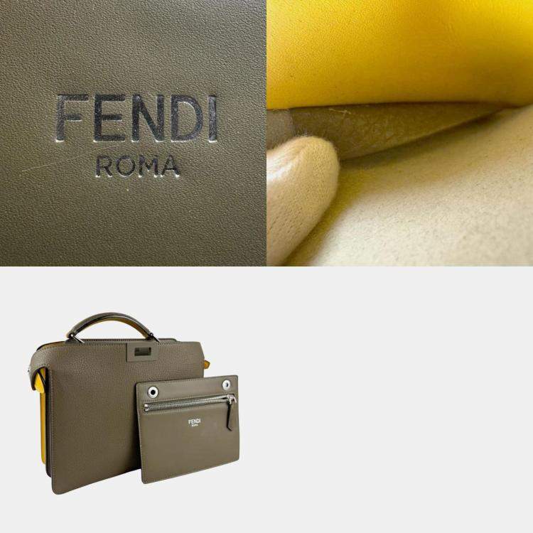 Pre Owned Fendi Peekaboo Iseeu X-Cross Leather Shoulder Bag In Khaki Yellow And Silver