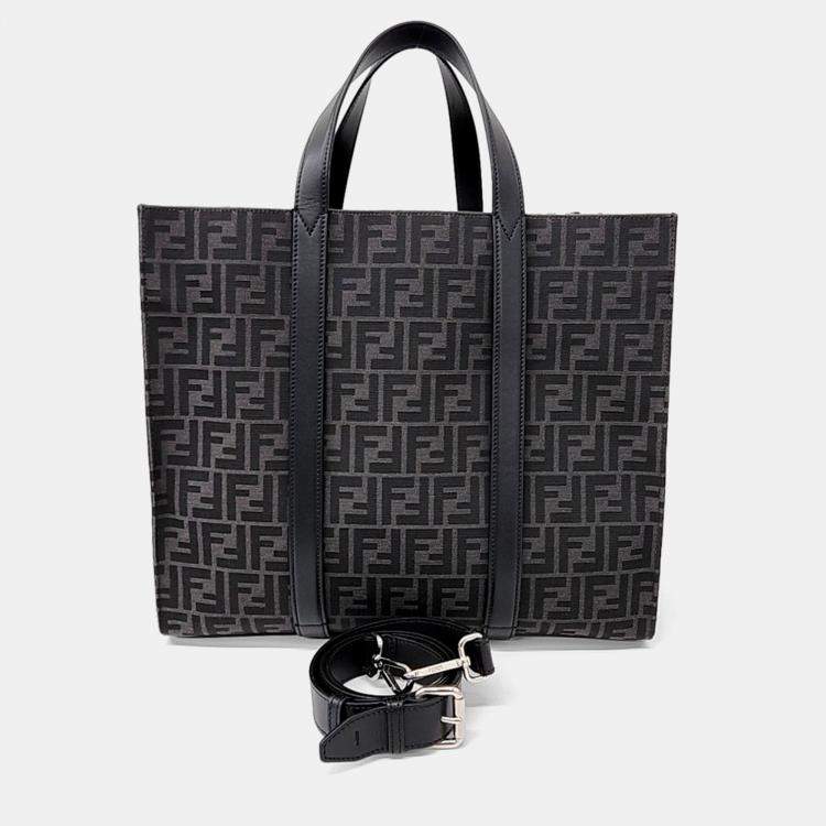 Pre Owned Fendi Black Fabric FF Jacquard Shopper