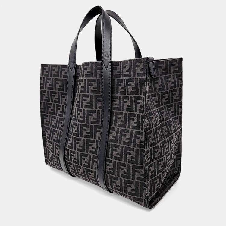 Pre Owned Fendi Black Fabric FF Jacquard Shopper