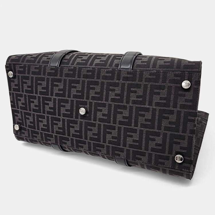 Pre Owned Fendi Black Fabric FF Jacquard Shopper