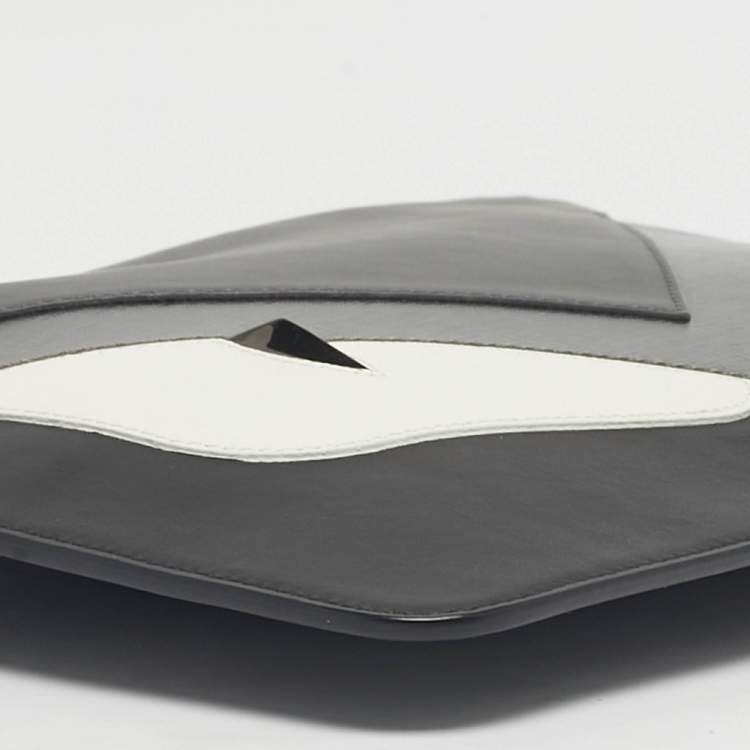 Pre Owned Fendi Black/White Leather Monster Eye Flat Pouch