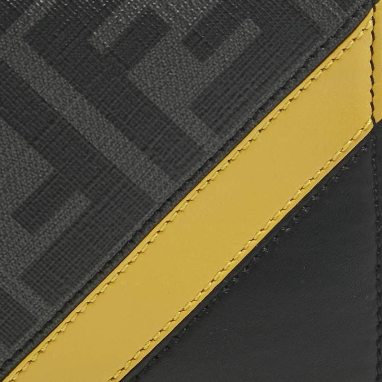 Pre Owned حافظة بطاقات فندي قماش وزيازا مائل جلد أسود/أصفر