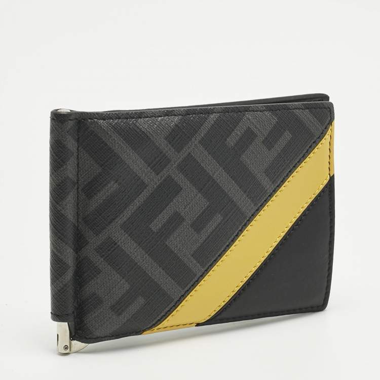 Pre Owned حافظة بطاقات فندي قماش وزيازا مائل جلد أسود/أصفر