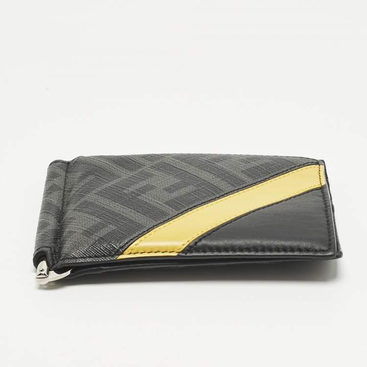 Pre Owned حافظة بطاقات فندي قماش وزيازا مائل جلد أسود/أصفر
