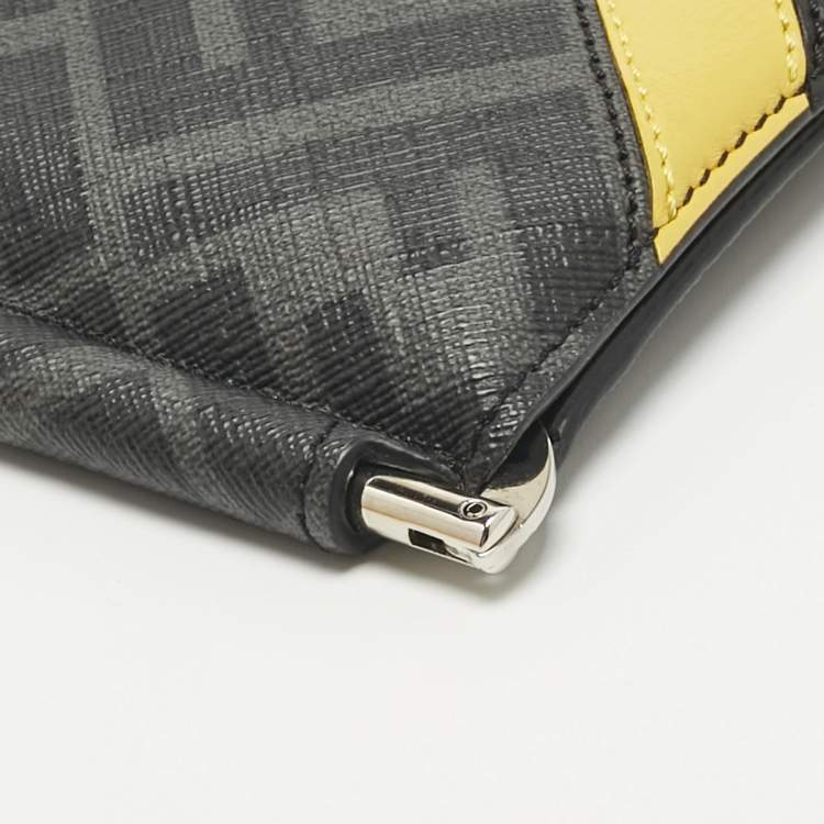 Pre Owned حافظة بطاقات فندي قماش وزيازا مائل جلد أسود/أصفر