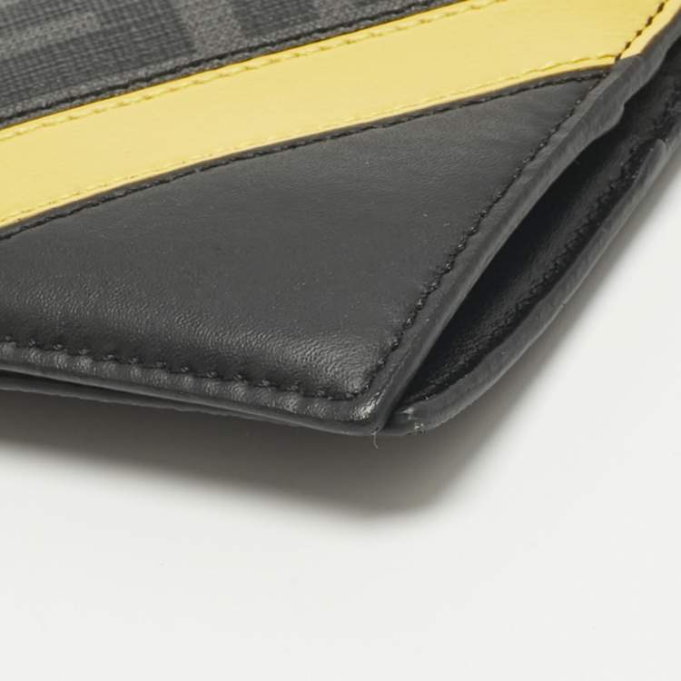 Pre Owned حافظة بطاقات فندي قماش وزيازا مائل جلد أسود/أصفر