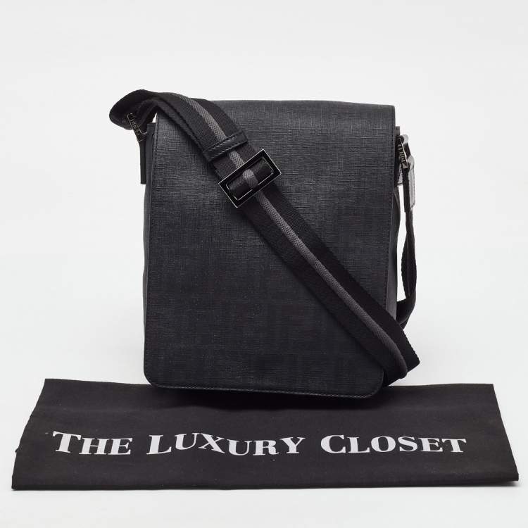 Pre Owned Fendi Black Zucca Coated Canvas Flap Messenger Bag