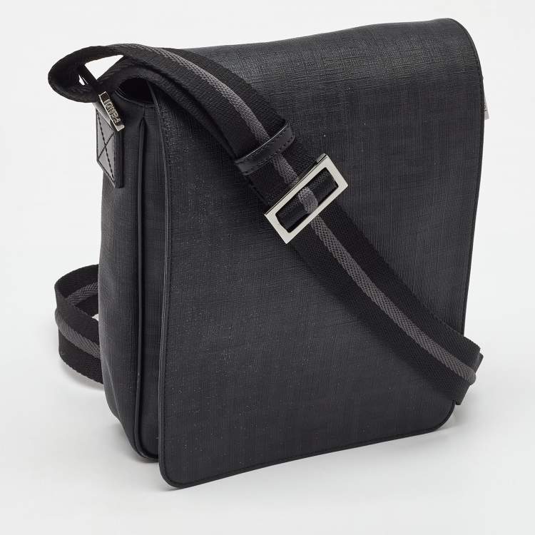 Pre Owned Fendi Black Zucca Coated Canvas Flap Messenger Bag