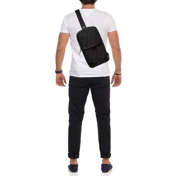 Pre Owned Fendi Black Zucca Canvas and Leather Convertible Backpack