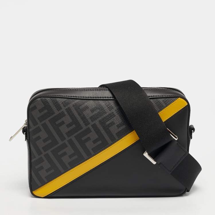 Pre Owned Fendi Diagonal Camera Case Grey/Black FF Coated Canvas and Leather Crossbody Bag