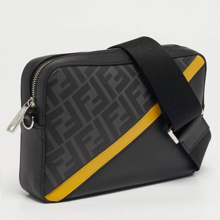 Pre Owned Fendi Diagonal Camera Case Grey/Black FF Coated Canvas and Leather Crossbody Bag