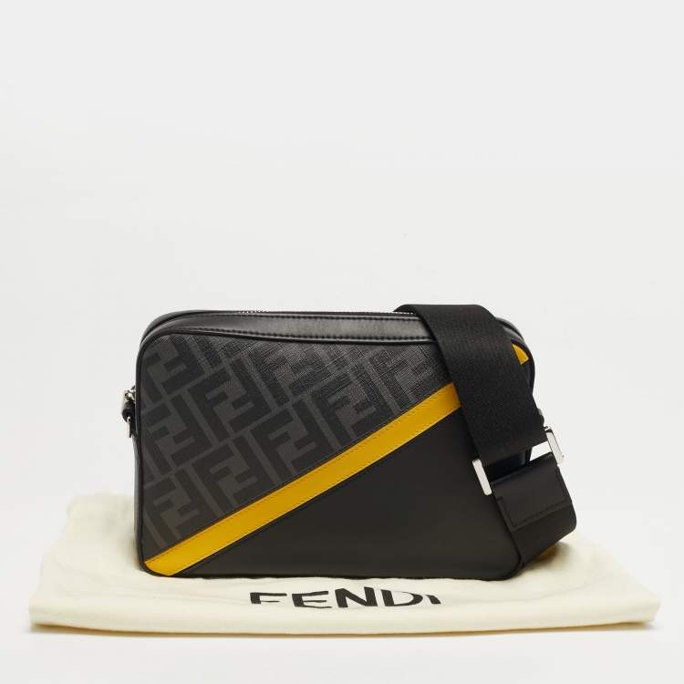 Pre Owned Fendi Diagonal Camera Case Grey/Black FF Coated Canvas and Leather Crossbody Bag