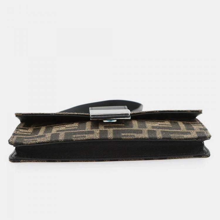 Pre Owned Fendi Baguette Slim Shoulder Bag Brown Canvas