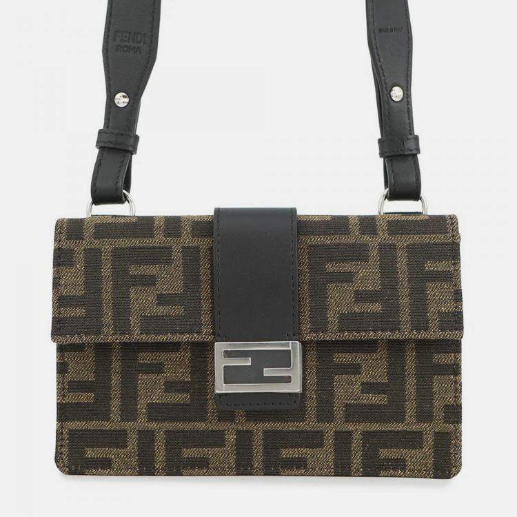 Pre Owned Fendi Baguette Slim Shoulder Bag Brown Canvas