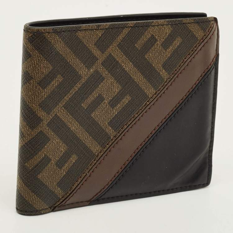 Pre Owned Fendi Brown/Black Zucca Coated Canvas and Leather Bifold Wallet