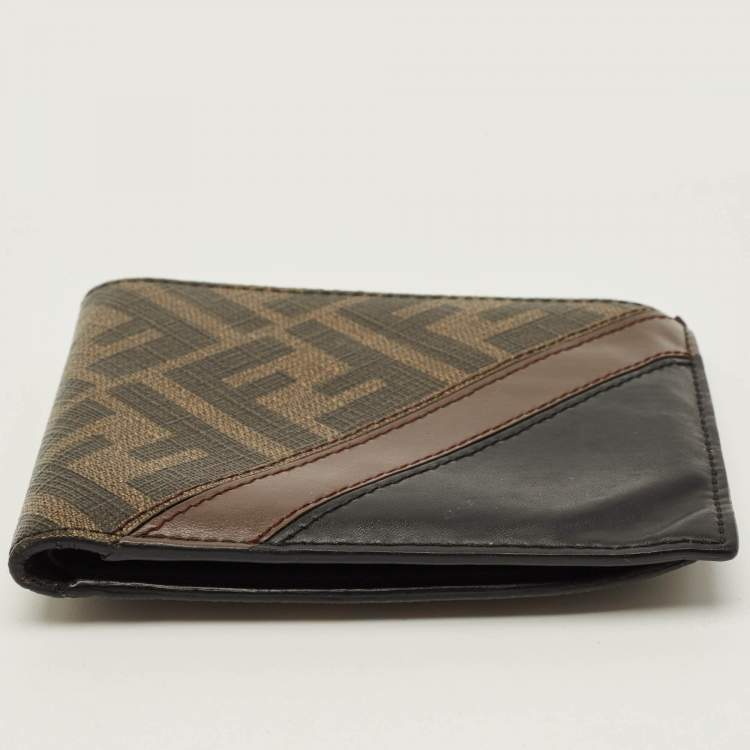 Pre Owned Fendi Brown/Black Zucca Coated Canvas and Leather Bifold Wallet