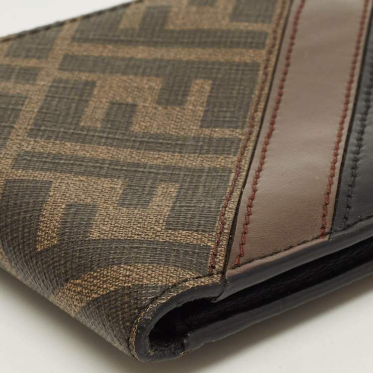 Pre Owned Fendi Brown/Black Zucca Coated Canvas and Leather Bifold Wallet