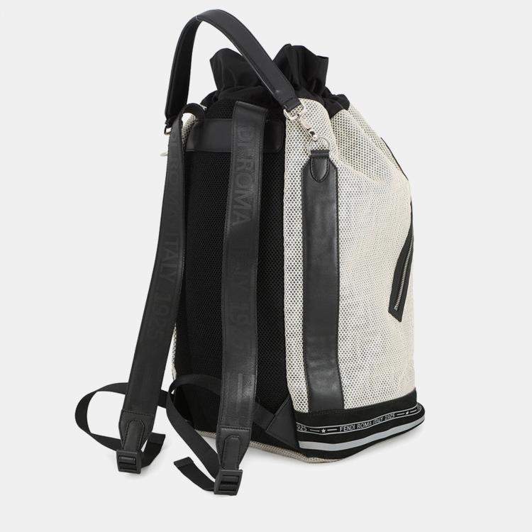 Pre Owned Fendi Logo Backpack Ivory/Black Nylon Mesh