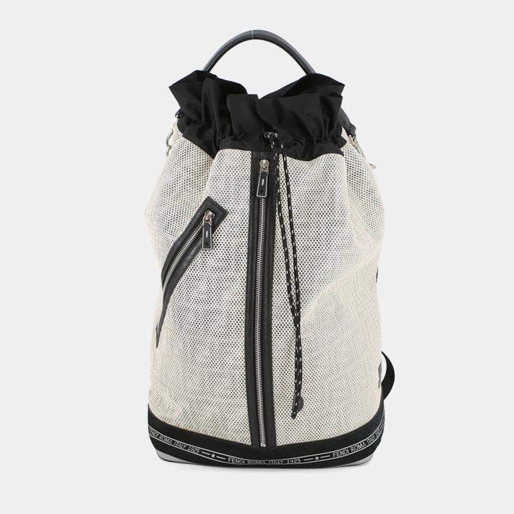 Pre Owned Fendi Logo Backpack Ivory/Black Nylon Mesh