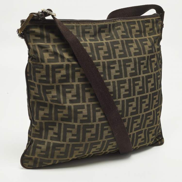 Pre Owned Fendi Tobacco Zucca Nylon Messenger Bag