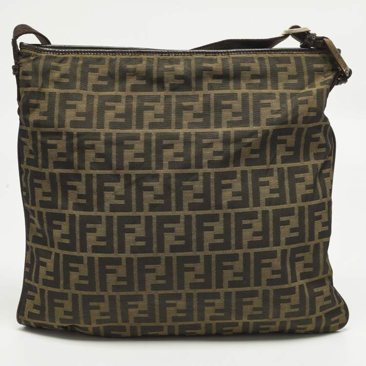 Pre Owned Fendi Tobacco Zucca Nylon Messenger Bag
