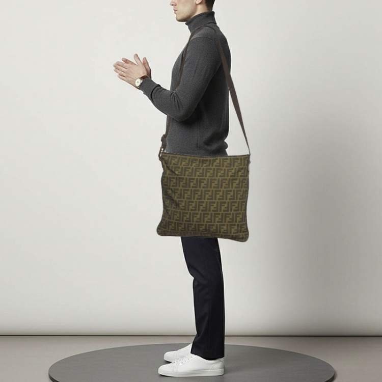 Pre Owned Fendi Tobacco Zucca Nylon Messenger Bag