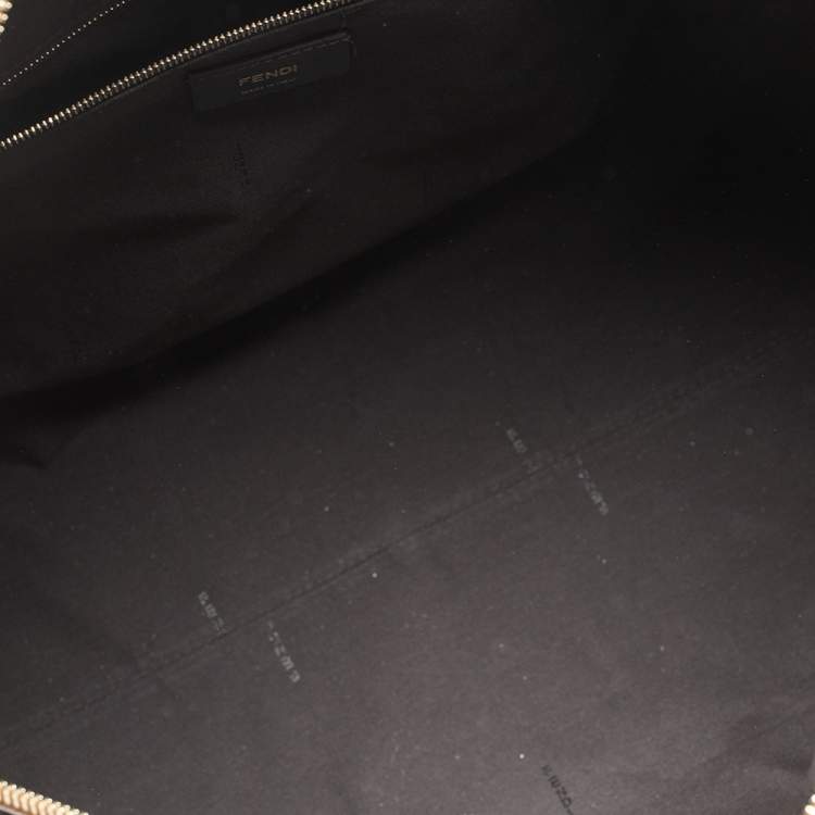 Pre Owned Fendi White Leather Logo Mania Weekender Bag