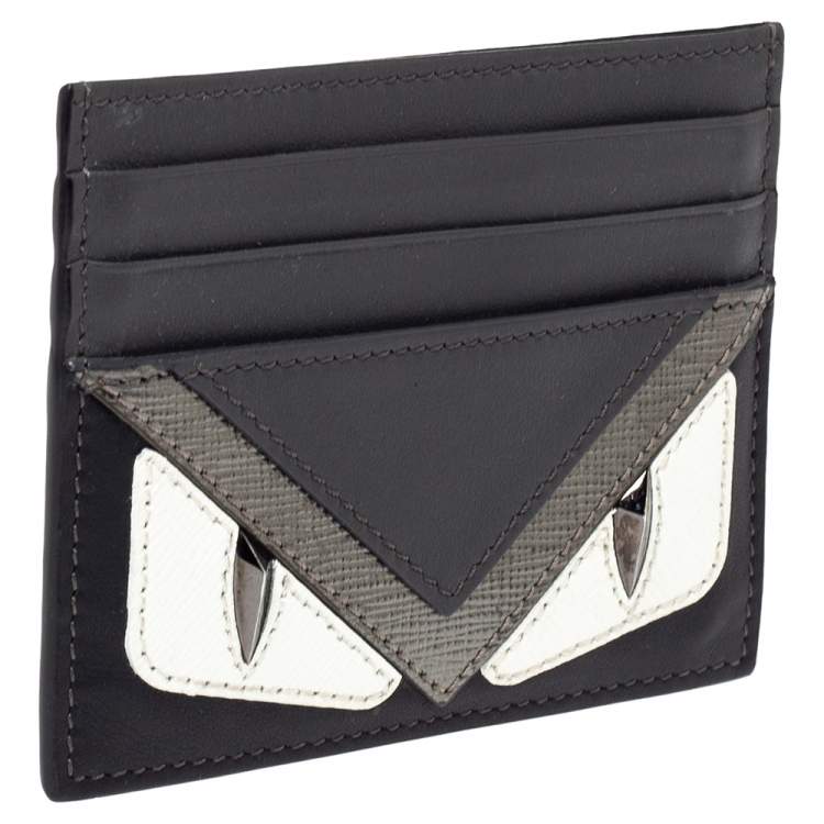 Pre Owned Fendi Grey/Black Leather Monster Eye Card Holder