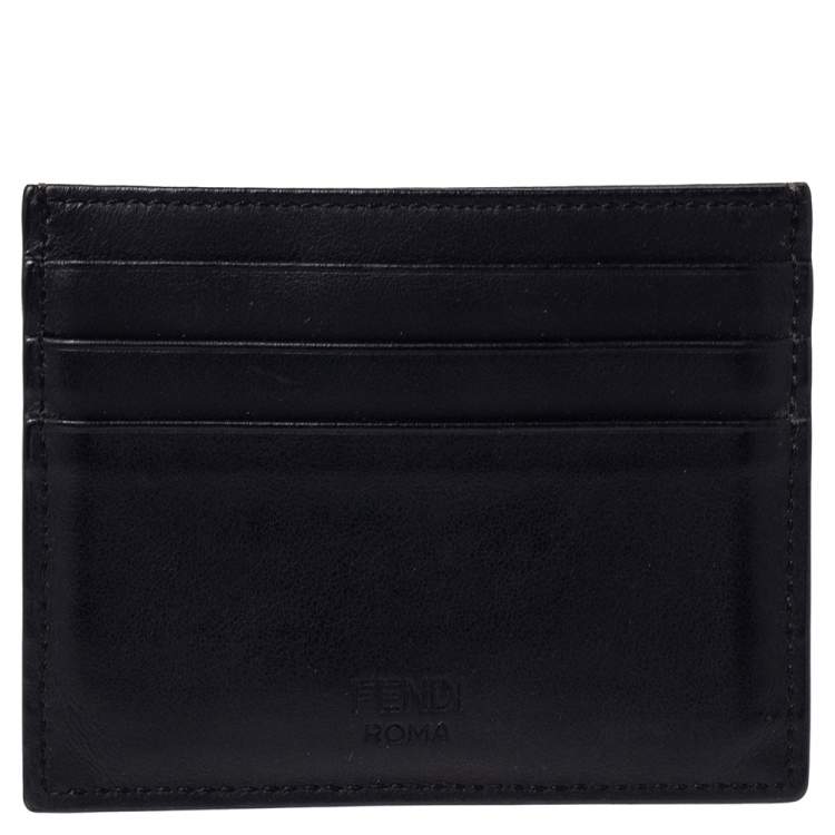 Pre Owned Fendi Grey/Black Leather Monster Eye Card Holder