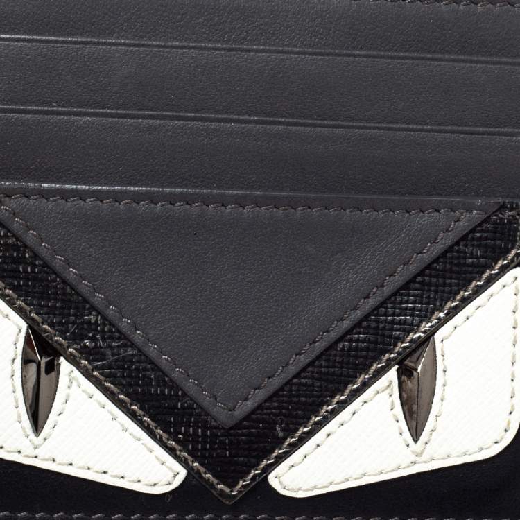 Pre Owned Fendi Grey/Black Leather Monster Eye Card Holder