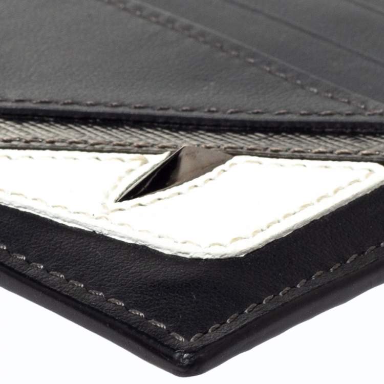 Pre Owned Fendi Grey/Black Leather Monster Eye Card Holder