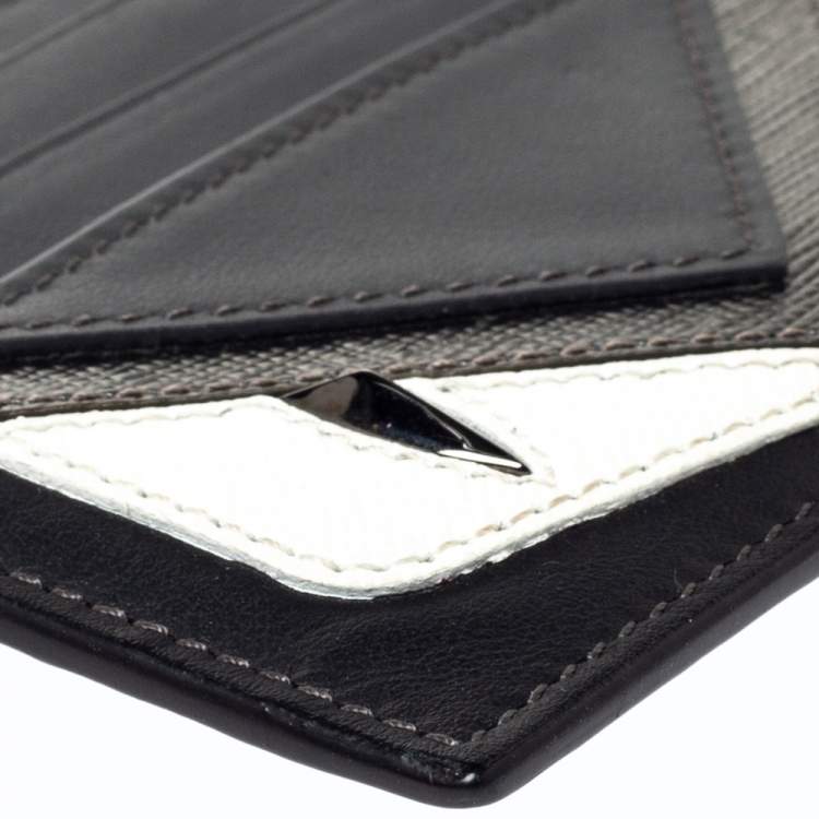 Pre Owned Fendi Grey/Black Leather Monster Eye Card Holder