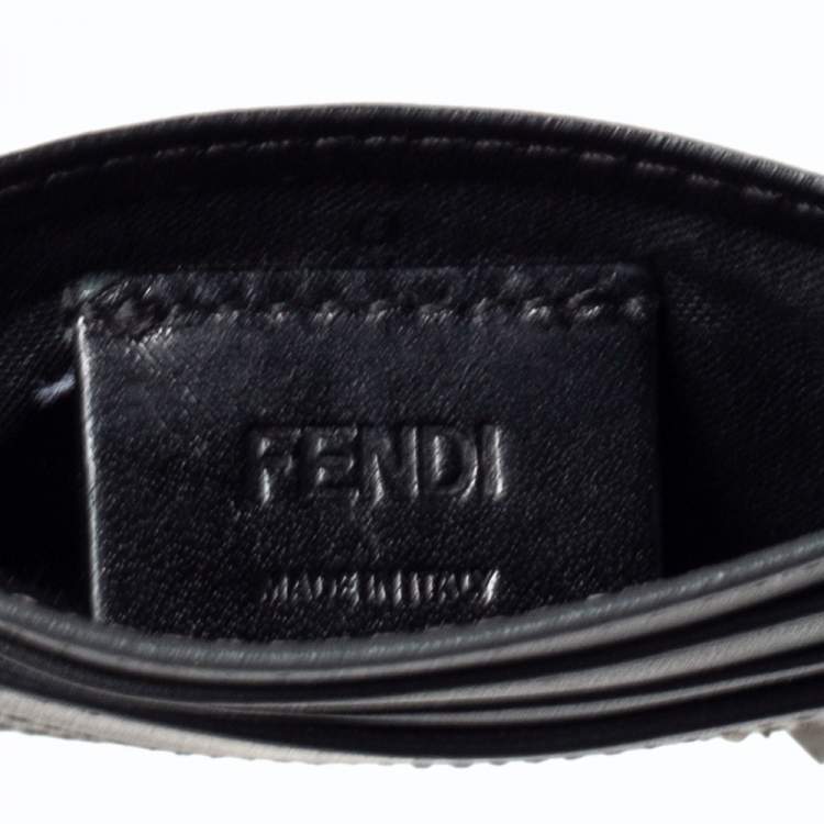 Pre Owned Fendi Grey/Black Leather Monster Eye Card Holder