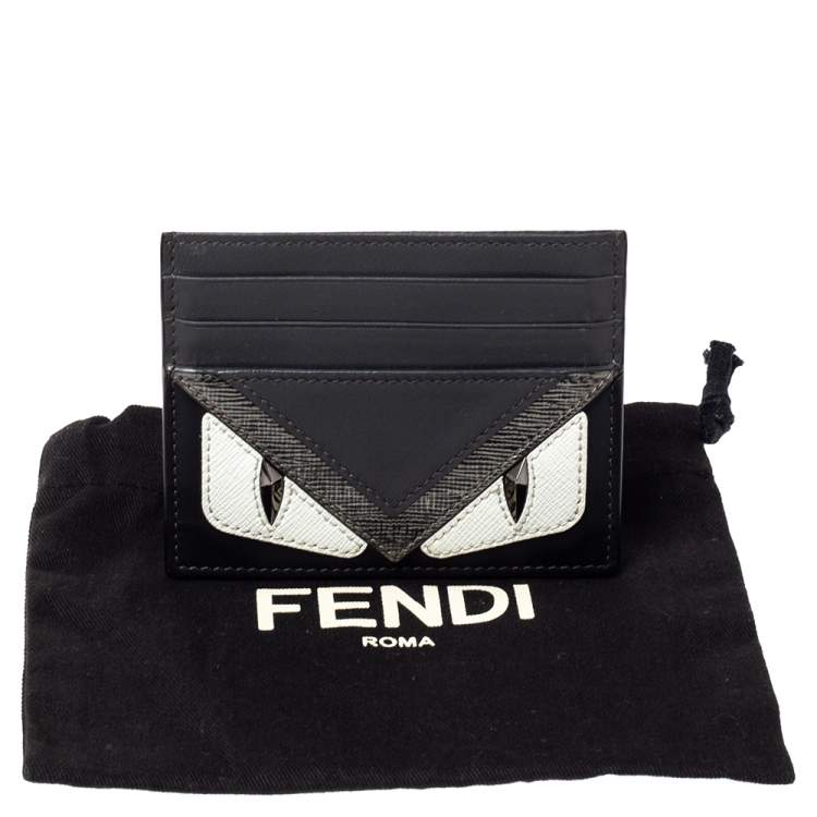 Pre Owned Fendi Grey/Black Leather Monster Eye Card Holder