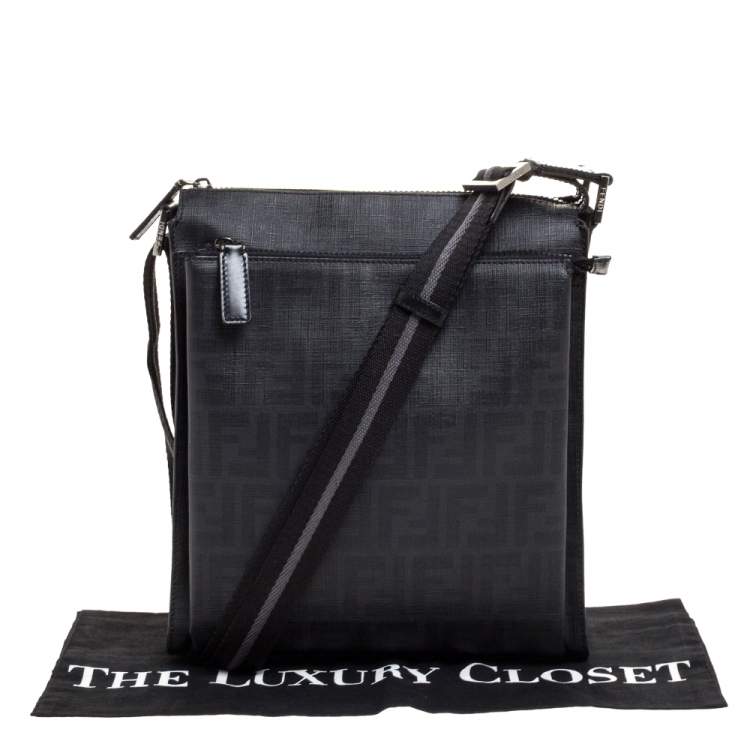 Pre Owned Fendi Black Zucca Coated Canvas Messenger Bag