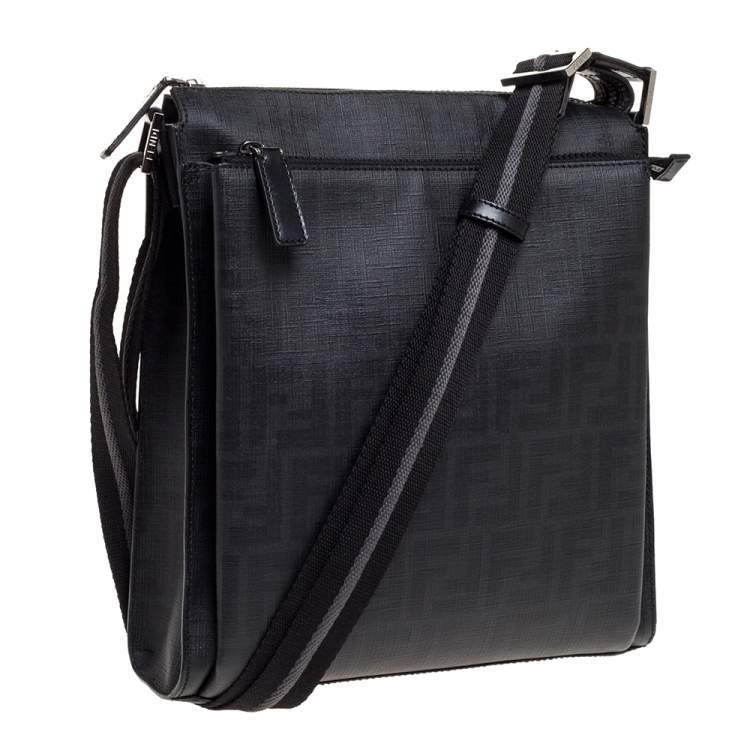 Pre Owned Fendi Black Zucca Coated Canvas Messenger Bag