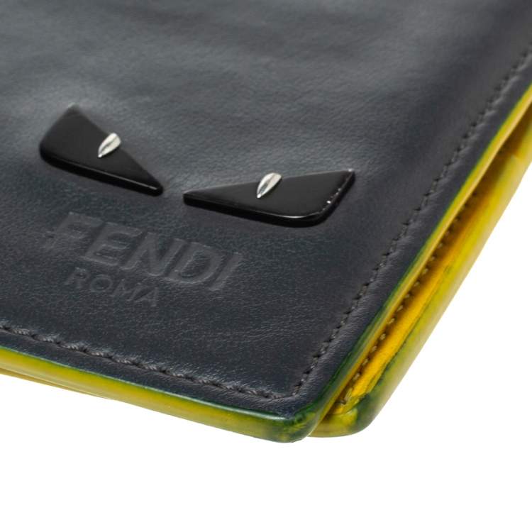 Pre Owned Fendi Dark Grey Leather Monster Eyes Bifold Wallet