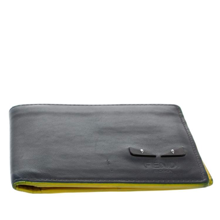 Pre Owned Fendi Dark Grey Leather Monster Eyes Bifold Wallet