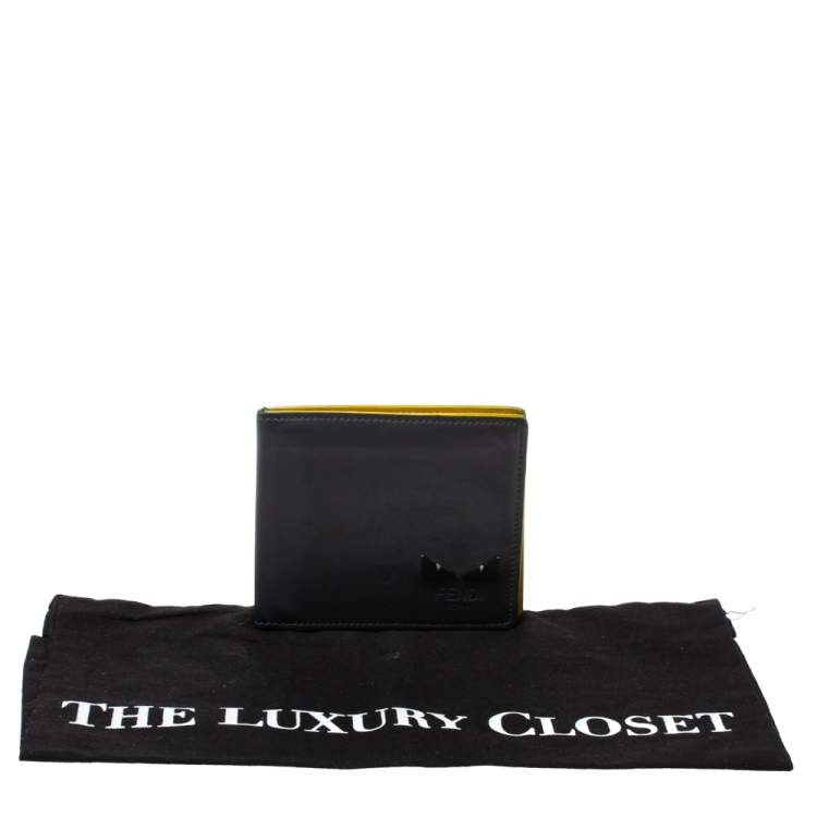 Pre Owned Fendi Dark Grey Leather Monster Eyes Bifold Wallet