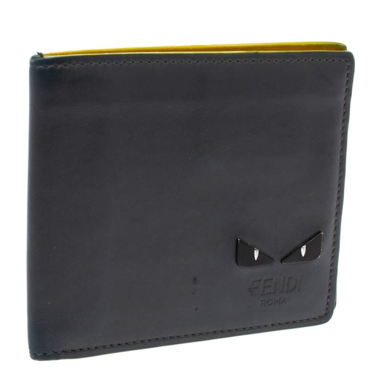 Pre Owned Fendi Dark Grey Leather Monster Eyes Bifold Wallet
