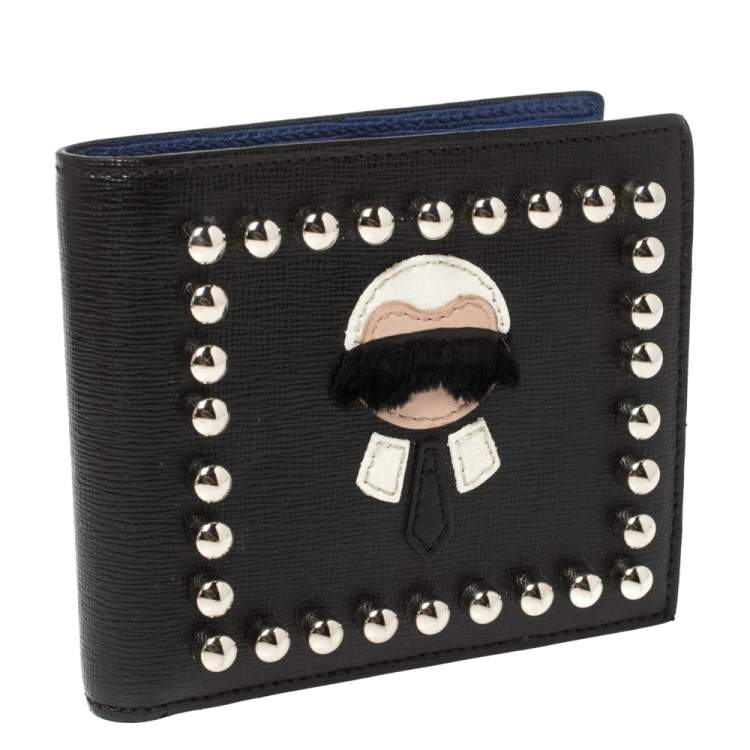 Pre Owned Fendi Black Leather Studded Karlito Bifold Wallet