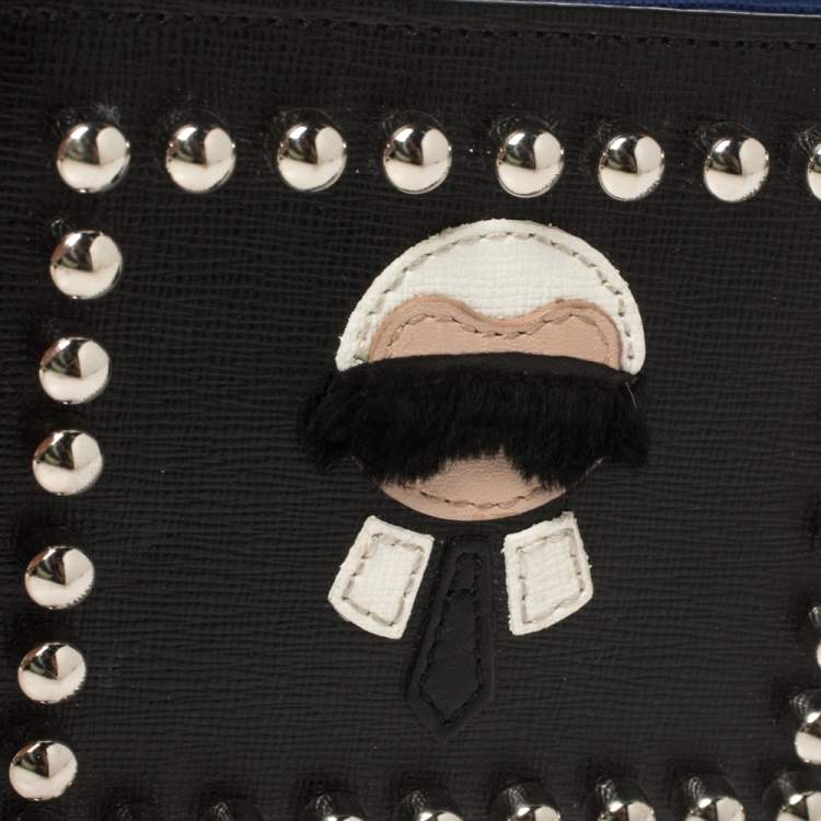 Pre Owned Fendi Black Leather Studded Karlito Bifold Wallet