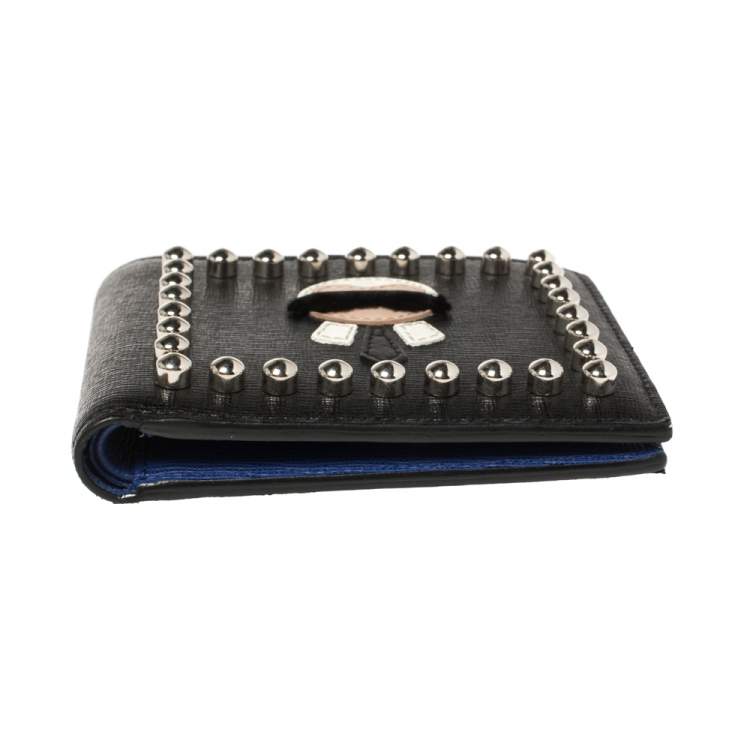 Pre Owned Fendi Black Leather Studded Karlito Bifold Wallet