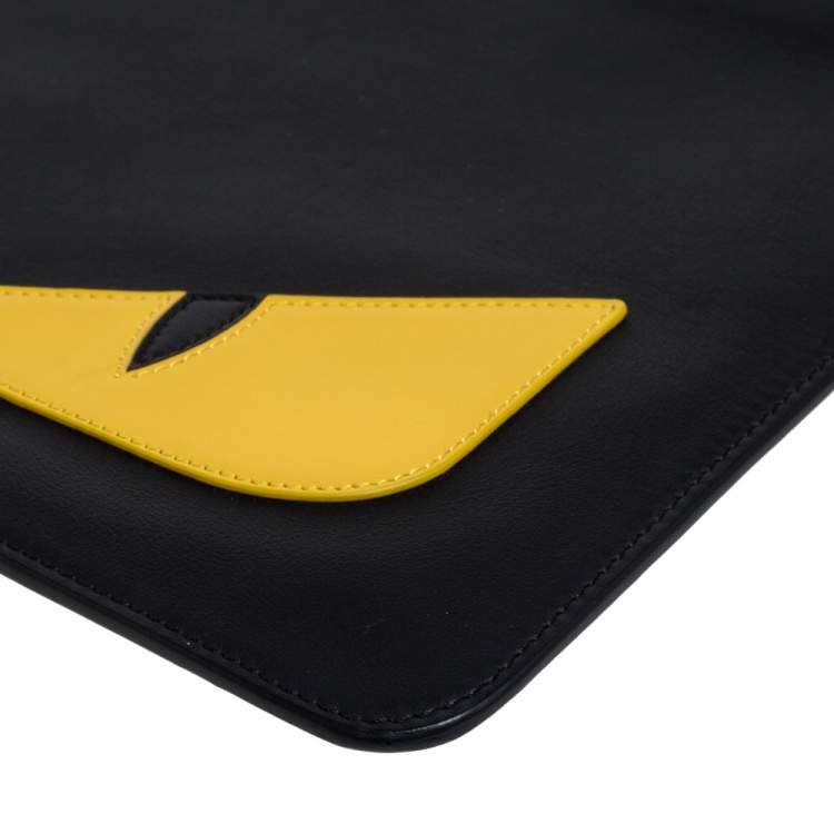 Pre Owned Fendi Black/Yellow Leather Monster Eyes Flat Clutch