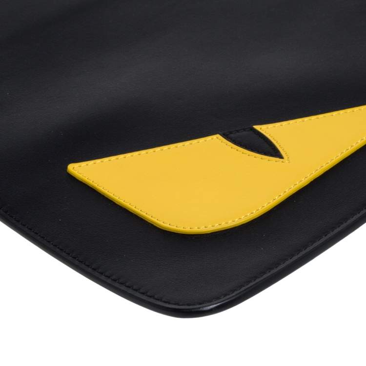 Pre Owned Fendi Black/Yellow Leather Monster Eyes Flat Clutch