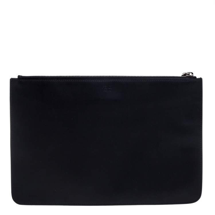 Pre Owned Fendi Black/Yellow Leather Monster Eyes Flat Clutch