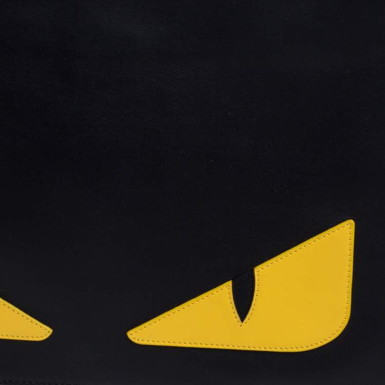 Pre Owned Fendi Black/Yellow Leather Monster Eyes Flat Clutch