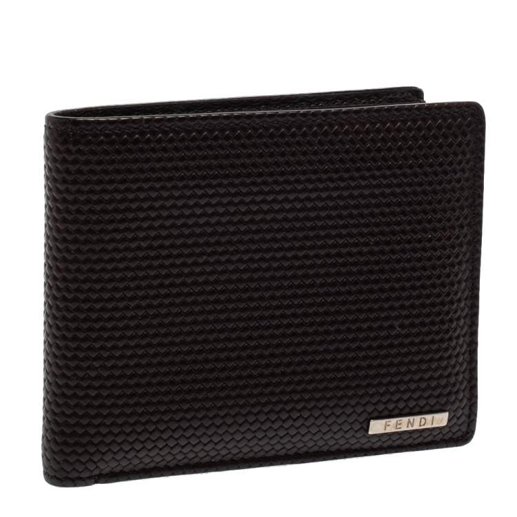 Pre Owned Fendi Dark Brown Woven Leather Bifold Wallet